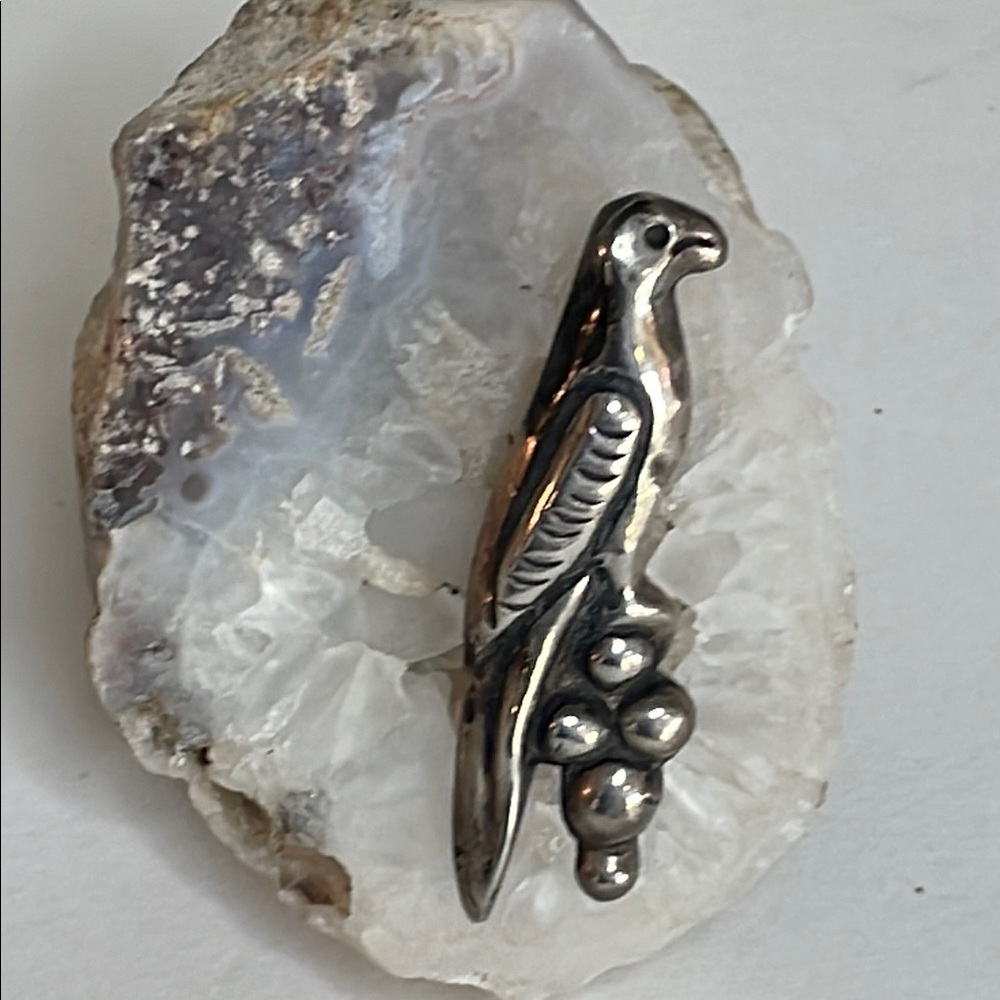 Vintage Silver Made in Mexico Parrot and Grapes Brooch Pin